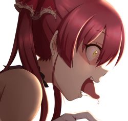 Rule 34 | 1girl, alien 3, constricted pupils, hololive, houshou marine, konboi-eg, looking to the side, red hair, saliva, sleeveless, solo, tongue, tongue out, transparent background, virtual youtuber, yellow eyes