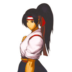 Rule 34 | 1girl, black hair, hakama, hakama skirt, headband, highres, japanese clothes, nona, official art, ponytail, ryuuko no ken, skirt, sleeves rolled up, snk, solo, svc chaos, the king of fighters, todoh kasumi, toudou kasumi, upper body