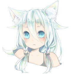 Rule 34 | 1girl, animal ears, bad id, bad pixiv id, blue eyes, braid, cat ears, ia (vocaloid), izumi518, kemonomimi mode, long hair, looking at viewer, off shoulder, portrait, simple background, solo, twin braids, vocaloid, white hair