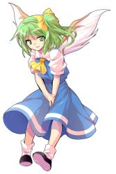 Rule 34 | 1girl, alphes (style), ascot, blue dress, dairi, daiyousei, dress, full body, green eyes, green hair, looking at viewer, matching hair/eyes, parody, short hair, side ponytail, solo, style parody, touhou, transparent background, wings