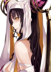 Rule 34 | bare shoulders, black hair, breasts, eyelashes, fate/grand order, fate (series), highres, horn ornament, horn ring, horns, la-na, lips, sessyoin kiara, sideboob, sile, solo, white background, yellow eyes