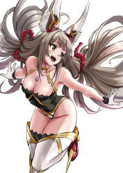 Rule 34 | 1girl, animal ears, bare shoulders, blush, breasts, brown eyes, chest jewel, cleavage, collarbone, facial mark, gloves, highleg, highleg leotard, highres, large breasts, leaning forward, leotard, long hair, low twintails, nia (blade) (xenoblade), nia (xenoblade), nintendo, niyah, open mouth, outstretched arms, smile, solo, spoilers, spread arms, thighhighs, twintails, very long hair, white gloves, white thighhighs, xenoblade chronicles (series), xenoblade chronicles 2, yuuuun0218