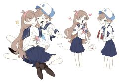 +_+ 1boy 1girl 2024 :3 ahoge baseball_cap blue_hat blue_neckerchief blue_sailor_collar blue_skirt blush brother_and_sister brown_eyes brown_footwear brown_hair covering_face crossdressing dated embarrassed gravity_falls gravity_falls:_lost_legends hairband hand_on_own_face hand_to_own_mouth hat heart hug izm_ovo long_hair looking_at_viewer looking_back midriff_peek neckerchief pink_hairband pink_neckerchief pleated_skirt sailor_collar sailor_shirt school_uniform serafuku shirt shoes short_hair short_sleeves siblings sideways_glance sitting skirt smug socks tree_print turning_head twins wavy_hair wavy_mouth white_serafuku white_shirt white_socks yokozuwari