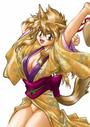 Rule 34 | animal ears, cat ears, fox ears, japanese clothes, kimono, manabe jouji, ogin (manabe jouji), short kimono, solo, tail