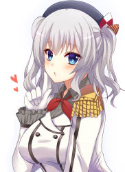 Rule 34 | 10s, 1girl, blue eyes, breasts, gloves, hair ornament, hasu (velicia), heart, highres, kantai collection, kashima (kancolle), large breasts, military, military uniform, silver hair, solo, tsurime, twintails, uniform
