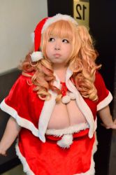 Rule 34 | 1girl, asian, breasts, highres, hoshima mika, huge breasts, photo (medium), plump, santa costume