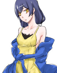 Rule 34 | 1girl, bandai, blush, breasts, digimon, digimon story: cyber sleuth hacker&#039;s memory, female focus, long hair, looking at viewer, mishima erika, simple background, sin seishun, solo, white background, yellow eyes