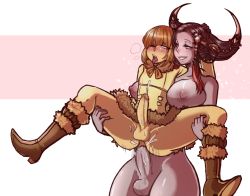Rule 34 | 1boy, 1girl, ahegao, anal, boots, bottomless, breasts, carrying, coat, cum, ejaculating while penetrated, ejaculation, fur-trimmed boots, fur-trimmed coat, fur trim, futa with male, futanari, large breasts, looking at another, male penetrated, open mouth, pegging, pride-kun, reverse cowgirl position, sex, sex from behind, straddling, testicles, tongue, tongue out