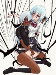 Rule 34 | 2girls, abyss (psyren), amamiya sakurako, aqua hair, artist request, bdsm, bondage, boots, bound, covered erect nipples, cum, cum in pussy, cum on clothes, cum on hair, dark skin, dress, ejaculation, empty eyes, expressionless, facial, futanari, glasses, grabbing another&#039;s hair, long hair, looking at viewer, multiple girls, naughty face, open mouth, penis, psyren, skirt, uncensored, white hair, yoriwo