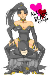 Rule 34 | 1boy, 1girl, bare shoulders, batman, batman (series), black hair, boots, bound, bound wrists, breasts, bridal gauntlets, bruce wayne, dc comics, elbow gloves, gloves, high heel boots, high heels, justice league, leotard, mask, ponytail, smile, straddling, strapless, superwoman, thigh boots, thighhighs, tied up