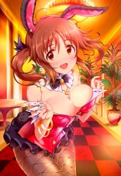 Rule 34 | 10s, 1girl, animal ears, bad id, bad pixiv id, bare shoulders, blush, breasts, brown eyes, brown hair, card, checkered floor, cleavage, fake animal ears, fishnet pantyhose, fishnets, geru (alpha discotica), idolmaster, idolmaster cinderella girls, jewelry, large breasts, leotard, long hair, looking at viewer, md5 mismatch, necklace, open mouth, pantyhose, playboy bunny, playing card, rabbit ears, revision, smile, solo, totoki airi, twintails, wrist cuffs