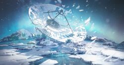 2others absurdres astronaut commentary_request helmet highres ice kamitsubaki_studio konya_karasue mountain multiple_others official_art outdoors satellite_dish scenery sky space_helmet star_(sky) starry_sky water wide_shot