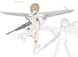 Rule 34 | 2girls, a6m zero, aircraft, airplane, aqua eyes, arm warmers, assault rifle, bare shoulders, black hair, blade (galaxist), boots, breasts, brown hair, cleavage, concept art, covered navel, full body, gun, hair ornament, headset, highleg, highleg leotard, kasumigaura misaki, leg lift, leg up, leotard, long hair, looking at viewer, mecha musume, mechanical wings, multiple girls, official art, oihama mio, open mouth, propeller, red eyes, rifle, seraphim zone, short hair, simple background, skin tight, small breasts, standing, standing on one leg, thigh boots, thighhighs, weapon, white background, wings, world war ii