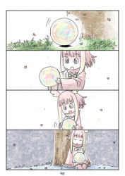 Rule 34 | 10s, 1girl, 4koma, blunt bangs, cellien (kemono friends), cherry blossoms, comic, grass, highres, japanese crested ibis (kemono friends), kemono friends, murakami kou (raye), orb, page number, sandstar, silent comic, sitting, solo, tree, under tree