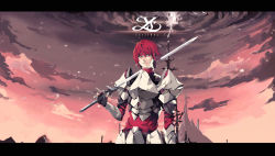 Rule 34 | 1boy, adol christin, armor, bad id, bad pixiv id, brown eyes, castle, copyright name, falcom, fingerless gloves, gloves, letterboxed, male focus, over shoulder, red hair, smile, solo, sword, weapon, yohan12, ys