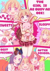 Rule 34 | &gt; &lt;, + +, 3girls, :d, :q, ;d, ^ ^, ahoge, bad id, bad pixiv id, blazer, blue legwear, blush, bow, brown footwear, cardigan, check (check book), closed eyes, cupcake, double v, doughnut, english text, engrish text, food, fruit, girl sandwich, hair bow, hair ornament, hairclip, hand on another&#039;s head, hands on own cheeks, hands on own face, heart, heart-shaped pupils, hug, jacket, jumping, kneehighs, licking lips, light brown hair, macaron, math, multiple girls, one eye closed, open mouth, original, plaid, plaid skirt, polka dot, polka dot background, pon de ring, purple eyes, ranguage, saliva, sandwiched, school uniform, shoes, skirt, smile, socks, sparkling eyes, speech bubble, sprinkles, strawberry, stuffed animal, stuffed rabbit, stuffed toy, sweater vest, sweets, symbol-shaped pupils, tongue, tongue out, twintails, v, xd