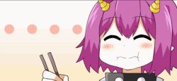 Rule 34 | animated, animated gif, chopsticks, demon girl, eating, food, happy, horns, ikeda (ikeda0121), oni, oni horns, pink hair, rice