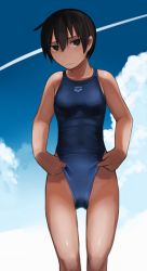 Rule 34 | 1girl, arena (company), black eyes, black hair, competition swimsuit, frontal wedgie, lvi, one-piece swimsuit, original, short hair, solo, swimsuit, thigh gap, wedgie