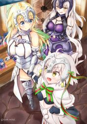 Rule 34 | 3girls, :o, absurdres, ahoge, armor, armored dress, bell, bikini, bikini top only, black bikini, black gloves, blonde hair, blue eyes, blush, bow, breasts, capelet, chain, cleavage, cleavage cutout, clothing cutout, commentary request, crossed arms, elbow gloves, fate/grand order, fate (series), fur-trimmed capelet, fur trim, gauntlets, gilles de rais (caster) (fate), gloves, green bow, green ribbon, headpiece, highres, holding hands, jeanne d&#039;arc (fate), jeanne d&#039;arc (ruler) (fate), jeanne d&#039;arc (third ascension) (fate), jeanne d&#039;arc alter (avenger) (fate), jeanne d&#039;arc alter (avenger) (third ascension) (fate), jeanne d&#039;arc alter (fate), jeanne d&#039;arc alter santa lily (fate), large breasts, long hair, multiple girls, navel, navel cutout, nyoon, ribbon, silver hair, small breasts, smile, striped bow, striped ribbon, swimsuit, white capelet, yellow eyes