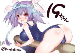 Rule 34 | 10s, 1girl, ass, bad id, bad twitter id, breasts, hekiten, i-19 (kancolle), kantai collection, kurohekiten, large breasts, one-piece swimsuit, purple hair, red eyes, school swimsuit, simple background, solo, swimsuit, torpedo, twintails