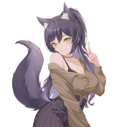 Rule 34 | 1girl, absurdres, animal ears, black bra, black hair, black skirt, bra, breasts, brown shirt, choker, cleavage, collarbone, collared shirt, colored inner hair, dress shirt, fox ears, fox girl, fox tail, green eyes, grey hair, hair between eyes, high-waist skirt, highres, indie virtual youtuber, large breasts, long hair, long sleeves, looking at viewer, midori xu, miniskirt, mole, mole on breast, multicolored hair, off shoulder, open clothes, open shirt, parted lips, pleated skirt, ponytail, seki (vtuber), shirt, simple background, single bare shoulder, skirt, smile, solo, tail, underwear, virtual youtuber, white background, zipper pull tab