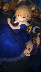 Rule 34 | 3girls, absurdres, alice margatroid, alice margatroid (pc-98), belt, black eyes, black hair, black neckerchief, blonde hair, blue dress, blue eyes, book, bow, chain, chinese commentary, closed mouth, collared dress, commentary, dress, eyebrows hidden by hair, fence, frilled dress, frills, frown, hair between eyes, highres, holding, holding polearm, holding weapon, hourai doll, indoors, lance, long hair, multiple girls, neckerchief, open book, orange eyes, paper, polearm, red bow, red dress, shanghai doll, short hair, sword, touhou, touhou (pc-98), weapon, white dress, ziran juan