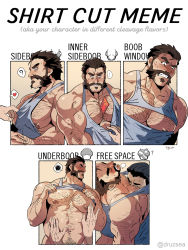 Rule 34 | 2boys, abs, arm hair, assisted exposure, bara, bare pectorals, bare shoulders, beard, between pecs, between pectorals, black hair, blush, brown hair, chest hair, cleavage cutout, clothes lift, clothes pull, clothing cutout, cropped shirt, facial hair, flexing, grabbing, graves (league of legends), grey tank top, groin, groping, hairy, head between pecs, highres, large pectorals, league of legends, lifted by self, male focus, male pubic hair, mature male, meme, multiple boys, multiple drawing challenge, muscular, muscular male, naked shirt, navel, navel hair, nipple slip, nipples, pectoral cleavage, pectoral grab, pectorals, pubic hair, pulling another&#039;s clothes, rybiok, shirt, shirt cut meme, shirt lift, shirt pull, short hair, sidepec, stomach, tank top, twisted fate, upper body, veins, yaoi