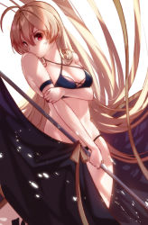 Rule 34 | absurdly long hair, ahoge, arm strap, azur lane, bikini, black bikini, blonde hair, breast hold, breasts, cleavage, collarbone, criss-cross halter, cross-laced bikini, cross-laced clothes, cross-laced top, feet out of frame, flag, hair between eyes, halterneck, hatski.sin, highres, holding, holding flag, jean bart (azur lane), light particles, long hair, looking at viewer, medium breasts, red eyes, simple background, skindentation, solo, standing, straight hair, swimsuit, thighs, v-shaped eyebrows, very long hair, white background