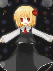 Rule 34 | 1girl, blonde hair, embodiment of scarlet devil, female focus, hair ribbon, necktie, outstretched arms, red eyes, ribbon, rumia, short hair, solo, spread arms, touhou, yuzuki (yuduame)