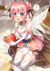 Rule 34 | !, 10s, 1girl, ange vierge, bison cangshu, blue eyes, blush, bow, breasts, cake, carrying, cleavage, cream, cream on face, double bun, elbow gloves, fairy, fairy wings, flying sweatdrops, food, food on face, fruit, gloves, hair bow, hair bun, hair ornament, hair ribbon, hairclip, mini person, minigirl, open mouth, original, pink hair, ribbon, sitting, solo, spoken exclamation mark, strawberry, thighhighs, white thighhighs, wings, zettai ryouiki