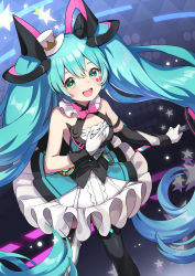 Rule 34 | 1girl, aqua eyes, aqua hair, asahi yuuji, asymmetrical legwear, asymmetrical sleeves, bare shoulders, bow, bowtie, commentary, detached sleeves, diamond (shape), facial tattoo, feet out of frame, frilled skirt, frills, from above, gloves, hair ornament, halterneck, hat, hatsune miku, highres, holding, holding staff, long hair, looking at viewer, magical mirai (vocaloid), magical mirai miku, magical mirai miku (2019), mini hat, mini top hat, mismatched legwear, pink bow, pink bowtie, skirt, smile, solo, staff, star (symbol), star in eye, symbol in eye, tattoo, thighhighs, top hat, twintails, uneven legwear, uneven sleeves, very long hair, vocaloid, white bow, white gloves, wrist cuffs