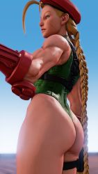 Rule 34 | 1girl, 3d, absurdres, antenna hair, ass, bare shoulders, blonde hair, blue eyes, blue sky, braid, breasts, cammy white, covered navel, curvy, full body, gloves, green leotard, hat, highleg, highleg leotard, highres, huge ass, leotard, lips, long hair, looking to the side, medium breasts, red gloves, red hat, ryona, screencap, shiny clothes, skindentation, sky, solo, street fighter, street fighter v, thighs, third-party edit, thong leotard, twin braids, very long hair, wide hips