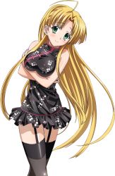 Rule 34 | 10s, 1girl, ahoge, asia argento, black thighhighs, blonde hair, crossed arms, extraction, garter straps, green eyes, high school dxd, long hair, smile, solo, thighhighs, transparent background, very long hair