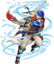 Rule 34 | 1boy, armor, blue eyes, blue hair, cape, fire emblem, fire emblem: path of radiance, fire emblem heroes, full body, gloves, headband, highres, ike (fire emblem), male focus, manly, nintendo, official art, open mouth, ragnell, short hair, solo, transparent background, weapon, white background