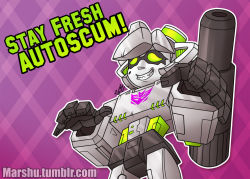 Rule 34 | 1girl, arm cannon, crossover, decepticon, gradient background, green eyes, marie (splatoon), mask, megatron, nintendo, solo, striped, striped background, transformers, weapon