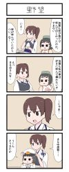 Rule 34 | 2girls, 4koma, admiral (kancolle), admiral (kancolle) (cosplay), bowl, chibi, comic, cosplay, diving mask, diving mask on head, gaiko kujin, goggles, goggles on head, hat, highres, kaga (kancolle), kantai collection, maru-yu-san, maru-yu (kancolle), multiple girls, muneate, rice bowl, side ponytail, simple background, swimsuit, translation request
