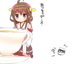 Rule 34 | 10s, 1boy, 1girl, ?, admiral (kancolle), ahoge, bad id, bad pixiv id, bare shoulders, brown hair, chibi, comic, cup, detached sleeves, double bun, hair ornament, hairband, headgear, highres, japanese clothes, kantai collection, kongou (kancolle), long hair, nontraditional miko, ouhara lolong, personification, size difference, spoken question mark, tea, teacup, translation request