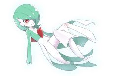 Rule 34 | 1girl, blush, collarbone, creatures (company), female focus, floating, full body, game freak, gardevoir, gen 3 pokemon, green hair, hair over one eye, knees together feet apart, looking at viewer, monmon mont blanc, nintendo, pokemon, pokemon (creature), pokemon rse, red eyes, short hair, simple background, smile, solo, white background