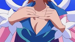 Rule 34 | 1boy, 1girl, alabasta, animated, animated gif, bon clay, bouncing breasts, breasts, large breasts, lowres, nami (one piece), no bra, one piece, open mouth, orange hair, short hair, simple background, upper body