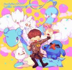Rule 34 | 1boy, altaria, bigbang, creatures (company), daesung, game freak, gen 1 pokemon, gen 2 pokemon, gen 3 pokemon, gen 6 pokemon, highres, jacket, lapras, male focus, nintendo, nosepass, open mouth, patch, poke ball, pokemon, pokemon (creature), simple background, skitty, smile, swirlix, togetic