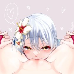 Rule 34 | 2girls, blush, bottomless, censored, commentary request, commission, cunnilingus, female pov, fingerless gloves, fire emblem, fire emblem: radiant dawn, fire emblem heroes, flower, gloves, grey hair, hair flower, hair ornament, hair ribbon, half updo, heart, highres, long hair, marth-chan (micaiah mrmm), micaiah (fire emblem), mosaic censoring, multiple girls, nintendo, official alternate costume, oral, pink background, pixiv commission, plumeria, pov, pov crotch, pussy, red gloves, ribbon, simple background, sitting, sitting on face, sitting on person, solo focus, spoken heart, thigh grab, yellow eyes, yuri