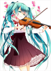 Rule 34 | 1girl, aqua eyes, aqua hair, bow, bowtie, flower, hatsune miku, highres, instrument, long hair, md5 mismatch, music, naoto (tulip), playing instrument, resolution mismatch, skirt, solo, source larger, twintails, very long hair, violin, vocaloid