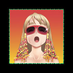 album_cover bad_id bad_pixiv_id beads blonde_hair collarbone cover easylook eyebrows k-on! kotobuki_tsumugi long_hair nude open_mouth parody solo stevie_wonder sunglasses thick_eyebrows