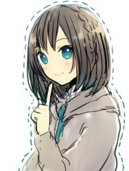 Rule 34 | 1girl, bad id, bad pixiv id, blush, brown hair, clarinet (natsumi3230), dotted line, kurata rine, original, short hair, simple background, sketch, smile, solo, white background