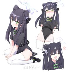 Rule 34 | animal ear fluff, animal ears, black dress, black hair, blue archive, blush, child, china dress, chinese clothes, dress, green eyes, highres, looking at viewer, ocha (popopogg), ponytail, shun (blue archive), shun (small) (blue archive), side slit, sidelocks, smile, tassel, thighhighs, tiger ears, tiger girl, twintails, two side up, white legwear