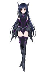 Rule 34 | 10s, 1girl, accel world, antenna hair, armor, armored boots, black gloves, black hair, black leotard, black lotus (accel world), black thighhighs, boots, brown eyes, detached sleeves, full body, gloves, hair ornament, kuroyukihime, leotard, long hair, looking at viewer, mech musume, mecha musume, official art, simple background, smile, solo, standing, thighhighs, very long hair, white background
