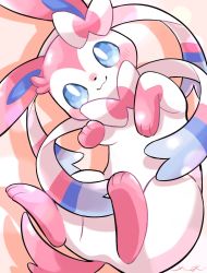 Rule 34 | blue eyes, blush, closed mouth, commentary, creatures (company), game freak, gen 6 pokemon, head tilt, highres, looking at viewer, nintendo, no humans, pokemon, pokemon (creature), signature, smile, solo, surumeika (ninfiiiir), sylveon, toes