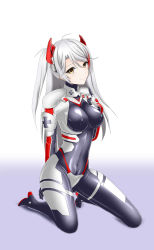 Rule 34 | 1girl, absurdres, antenna hair, azur lane, bodysuit, breasts, commission, covered navel, cyborg-institute, fortified suit, highres, impossible bodysuit, impossible clothes, long hair, looking at viewer, multicolored bodysuit, multicolored clothes, multicolored hair, muv-luv, muv-luv alternative, orange eyes, pilot suit, prinz eugen (azur lane), skeb commission, skin tight, smile, solo, streaked hair, two side up