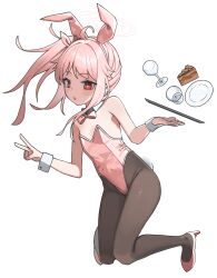 Rule 34 | + +, 1girl, :&lt;, absurdres, ahoge, alternate costume, animal ears, bare shoulders, black pantyhose, blue archive, bow, bowtie, breasts, cake, cake slice, cup, detached collar, drinking glass, fake animal ears, fake tail, falling, flat chest, food, halo, high heels, highres, knees together feet apart, leotard, medium hair, momocadraw, natsu (blue archive), open mouth, pantyhose, pink bow, pink bowtie, pink eyes, pink hair, pink leotard, plate, playboy bunny, rabbit ears, rabbit tail, side ponytail, simple background, small breasts, solo, tail, tray, v, white background, wine glass, wrist cuffs
