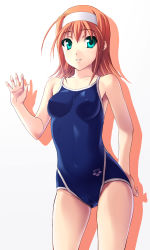 Rule 34 | 00s, 1girl, adjusting clothes, adjusting swimsuit, aqua eyes, arena (company), ass, bare shoulders, breasts, cameltoe, collarbone, competition school swimsuit, competition swimsuit, covered erect nipples, hairband, highres, kimi ga nozomu eien, norizou type-r, one-piece swimsuit, orange hair, school swimsuit, short hair, small breasts, solo, standing, suzumiya akane, swimsuit, underwear